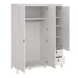 Barcelona Wardrobe  2 Door + 1 Mirrored Door with 2 Drawers in White Finish - thumbnail 5