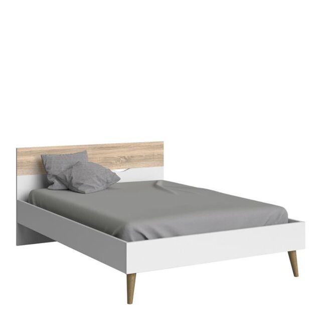 Oslo Euro Double Bed Frame 140 x 200cm in White and Oak Finish - image 1