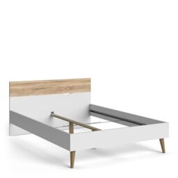 Oslo Euro Double Bed Frame 140 x 200cm in White and Oak Finish - thumbnail 3
