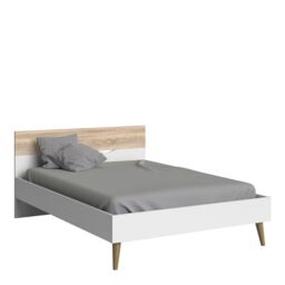 Oslo Euro Double Bed Frame 140 x 200cm in White and Oak Finish - thumbnail 1