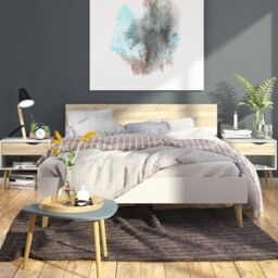 Oslo Euro Double Bed Frame 140 x 200cm in White and Oak Finish - thumbnail 2