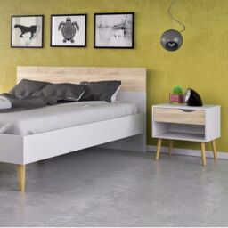 Oslo Euro Double Bed Frame 140 x 200cm in White and Oak Finish - thumbnail 4