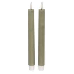 Earth-Friendly Glow: Sage Ribbed Taper LED Candles - thumbnail 2