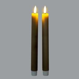 Earth-Friendly Glow: Sage Ribbed Taper LED Candles - thumbnail 1