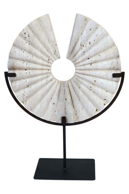Base Black Corvessa Ridged with Metal Disc Sculpture Travertine - image 1