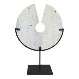 Base Black Corvessa Ridged with Metal Disc Sculpture Travertine - thumbnail 4