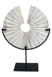 Base Black Corvessa Ridged with Metal Disc Sculpture Travertine - thumbnail 1