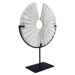 Base Black Corvessa Ridged with Metal Disc Sculpture Travertine - thumbnail 2