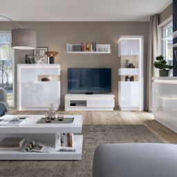 Lyon Tall Narrow Display Cabinet (LHD) (including LED lighting) in White and High Gloss - thumbnail 2