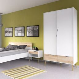 Oslo 3 Piece Bedroom Furniture Set in White & Oak Finish - thumbnail 6