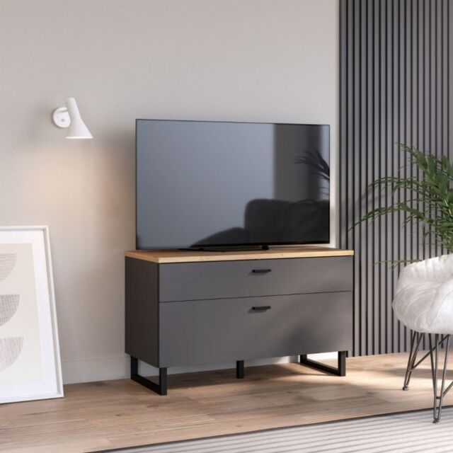 Klara TV Unit with 1 Drawer 1 Flip Door in Grey and Oak - image 1