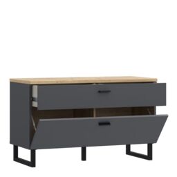 Klara TV Unit with 1 Drawer 1 Flip Door in Grey and Oak - thumbnail 3