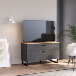 Klara TV Unit with 1 Drawer 1 Flip Door in Grey and Oak - thumbnail 1