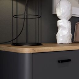 Klara TV Unit with 1 Drawer 1 Flip Door in Grey and Oak - thumbnail 2