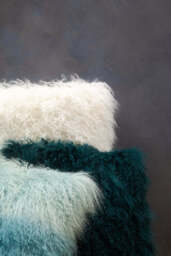 Oakridge Mongolian Lamb Fur Cushion – Teal (Small) - thumbnail 4