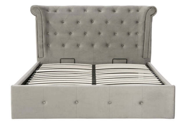 Lockwood Brushed Velvet Ottoman Bed – Grey (King) - image 1