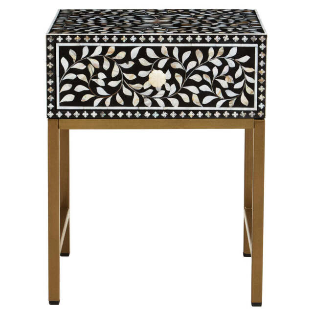Guildford One-Drawer Side Table with Bone Inlay – Luxury Accent Table