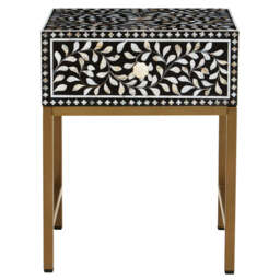 Guildford One-Drawer Side Table with Bone Inlay – Luxury Accent Table