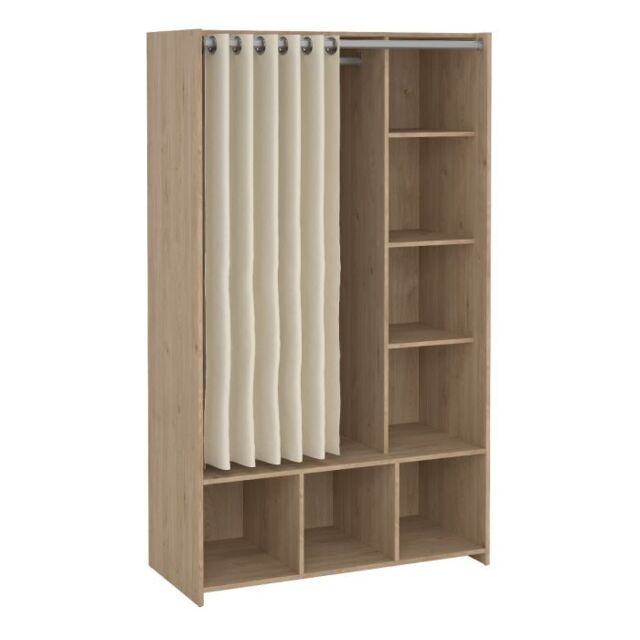 Uppsala Open Wardrobe Unit in Jackson Hickory Oak with a Beige Textile Curtain - image 1