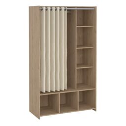 Uppsala Open Wardrobe Unit in Jackson Hickory Oak with a Beige Textile Curtain - thumbnail 1