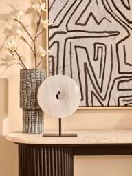 Dia 30cm Large Sculpture Grey Marble Round Disc Calvion - thumbnail 5