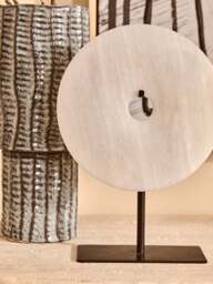 Dia 30cm Large Sculpture Grey Marble Round Disc Calvion - thumbnail 6