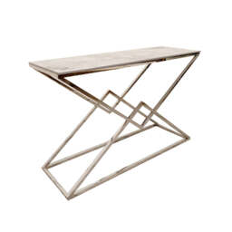 Vesta Chrome Console Table with Stomach Ash Sintered Stone Top – Modern Luxury Hallway Table - thumbnail 1