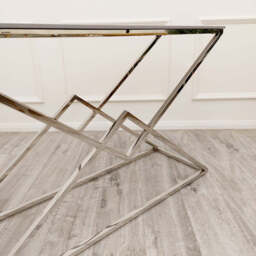 Vesta Chrome Console Table with Stomach Ash Sintered Stone Top – Modern Luxury Hallway Table - thumbnail 2