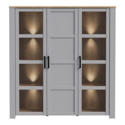 Bohol Large Display Cabinet with LED Lighting in Grey and Riviera Oak Finish - thumbnail 2