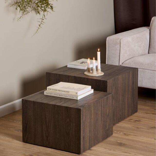 Dice Square Coffee Table Set in Smoked Ash - image 1