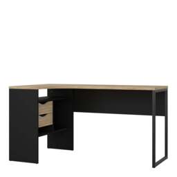 Function Plus Corner Desk with 2 Drawers in Black and Oak - thumbnail 1