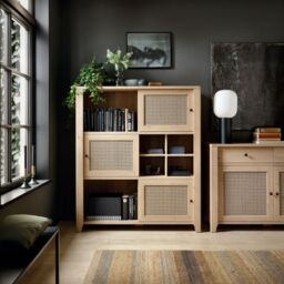 Cestino 3 Door 3 Drawer Sideboard in Jackson Hickory Oak and Rattan Effect - thumbnail 3