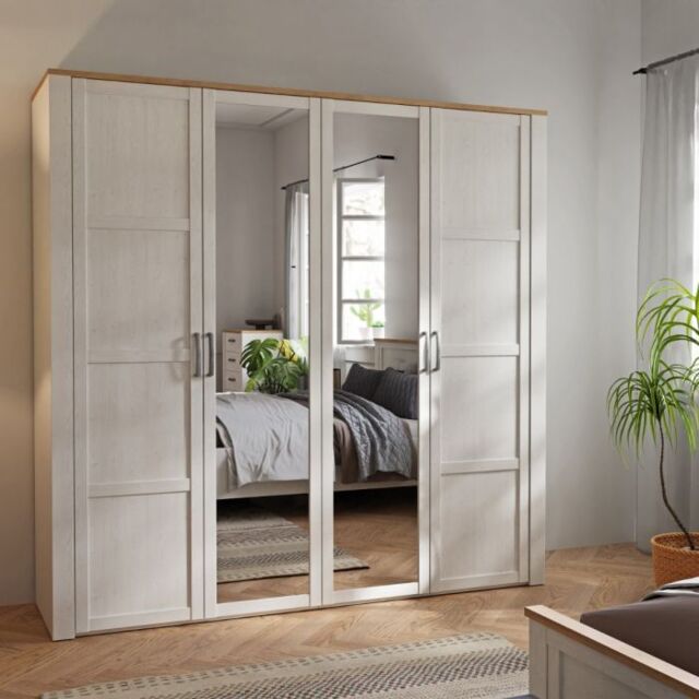 Bohol 2 Door 2 Mirrored Door Wardrobe in White/Riviera Oak - image 1