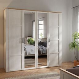 Bohol 2 Door 2 Mirrored Door Wardrobe in White/Riviera Oak - thumbnail 1