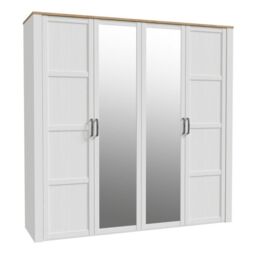 Bohol 2 Door 2 Mirrored Door Wardrobe in White/Riviera Oak - thumbnail 2