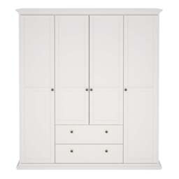 Paris Wardrobe with 4 Doors and 2 Drawers in White Finish - thumbnail 2