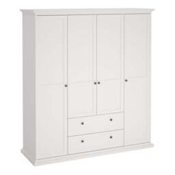 Paris Wardrobe with 4 Doors and 2 Drawers in White Finish