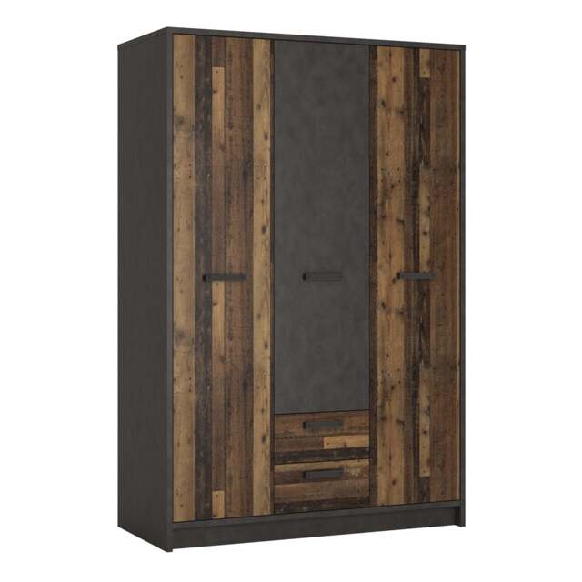 Brooklyn Wardrobe Walnut & Dark Matera Grey, 3 Doors with 2 Drawers - image 1