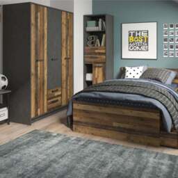 Brooklyn Wardrobe  Walnut & Dark Matera Grey, 3 Doors with 2 Drawers - thumbnail 3