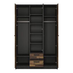 Brooklyn Wardrobe – Walnut & Dark Matera Grey, 3 Doors with 2 Drawers - thumbnail 2