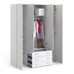 Space Wardrobe - 4 Doors 3 Drawers in White 2000 - thumbnail 5