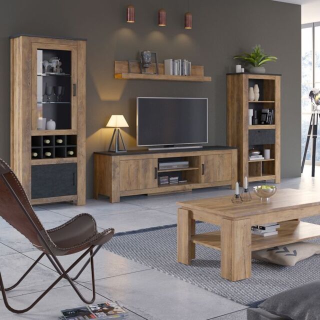Rapallo 2 Door Display Cabinet with Wine Rack Chestnut and Grey - image 1