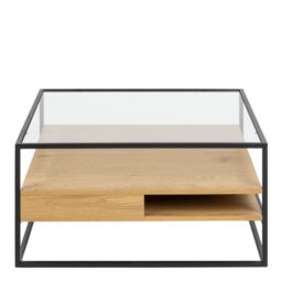 Randolf Square Coffee Table with 2 Shelves in Black and Oak - thumbnail 3