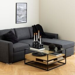 Randolf Square Coffee Table with 2 Shelves in Black and Oak - thumbnail 2