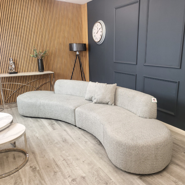Miami Curved Cinema Bouclé Sofa - Silver Grey - image 1