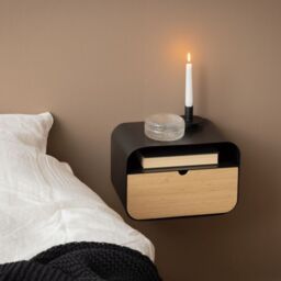 Joliet 1 Drawer Wall Mounted Bedside Table Oval in Black and Bamboo - thumbnail 1