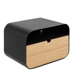 Joliet 1 Drawer Wall Mounted Bedside Table Oval in Black and Bamboo - thumbnail 2