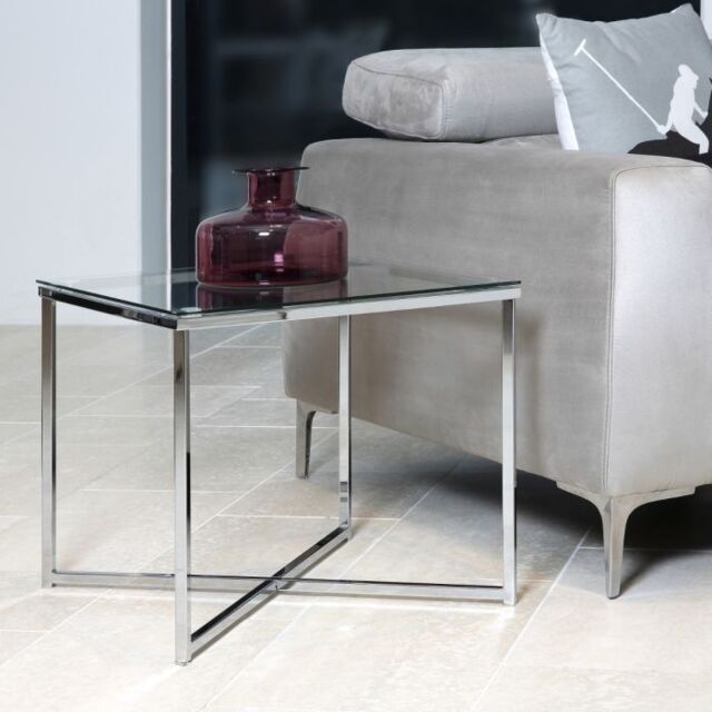 Cross Square Metal Side Table with Glass Top - image 1