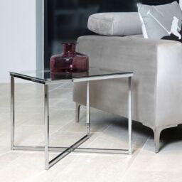Cross Square Metal Side Table with Glass Top - thumbnail 1