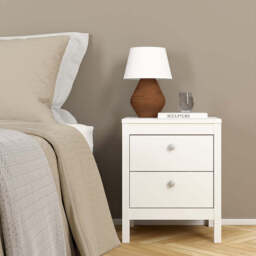 Madrid Package - Bedside Table 2 Drawers + Chest 5 Drawers + Wardrobe with 2 Doors in White - thumbnail 4